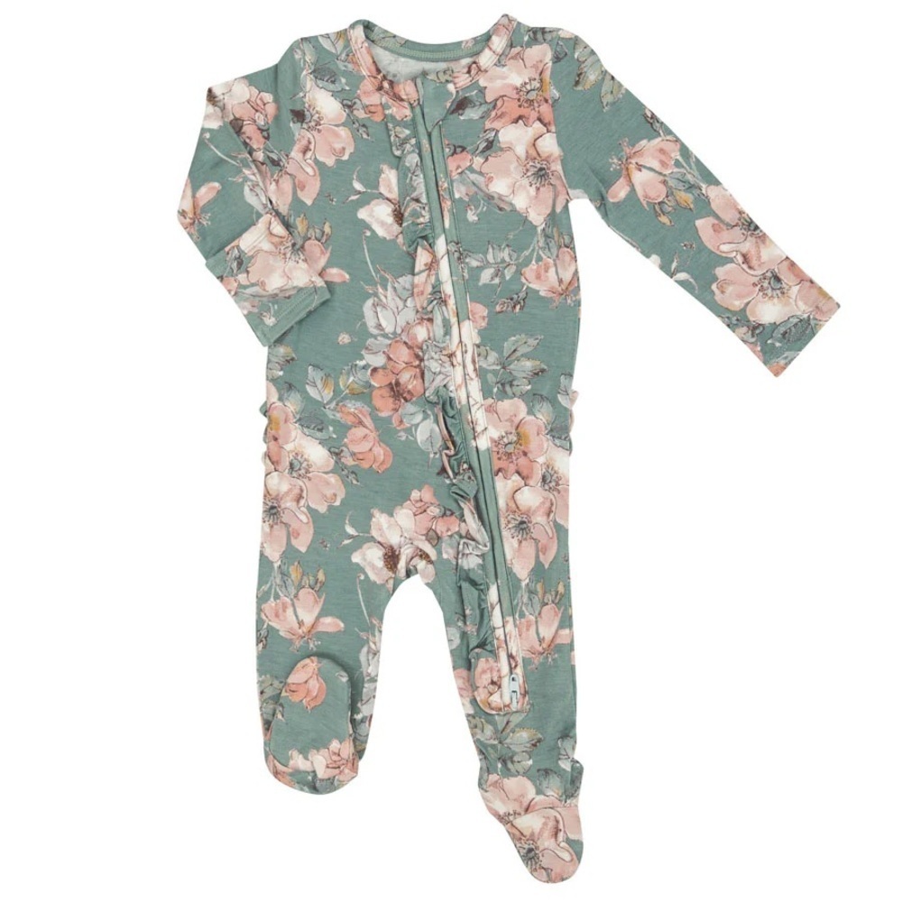 Angel Dear Woodrose Floral Two-Way Ruffle Zipper Footie